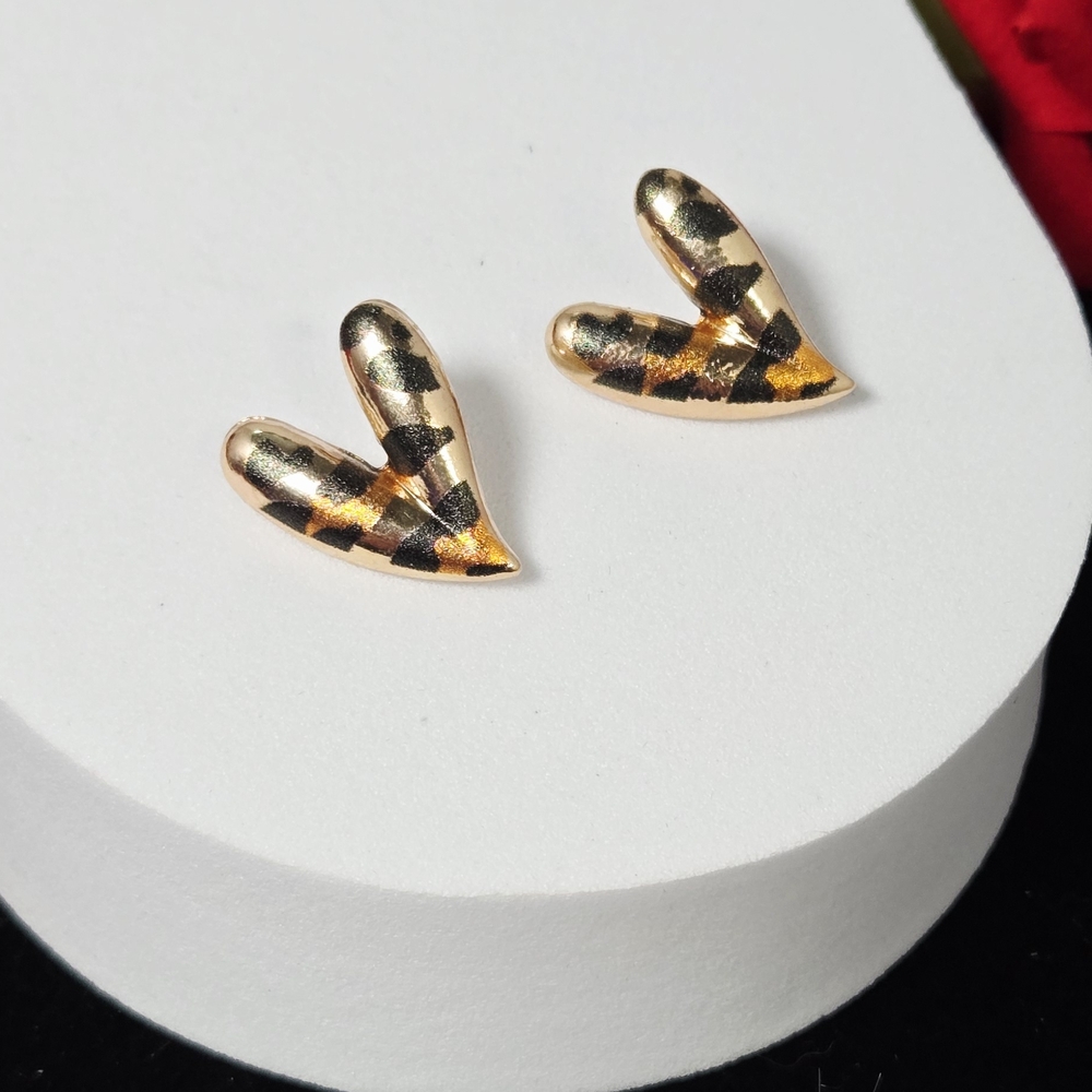 Gold Leopard Heart Stud Earrings Statement Coquette Jewelry Y2K Feminine Glam